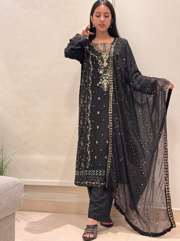 Pakistani Chiffon Salwar Kameez – Black, Large Size
