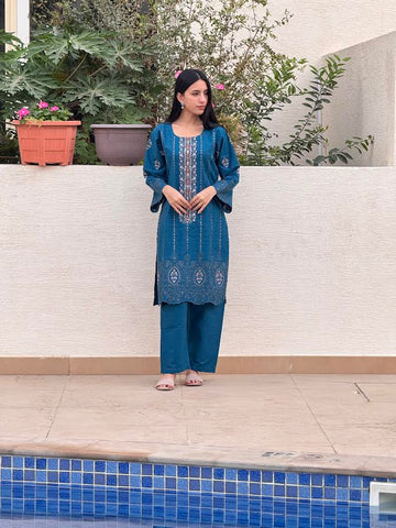 Pakistani Cotton Salwar Kameez – Blue, Medium Size