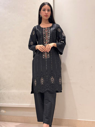 Pakistani Black Cotton Dress – Elegant Embroidery & Timeless Style | Medium